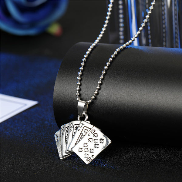 Personalized Retro Feather Maple Leaf Playing Card Necklace