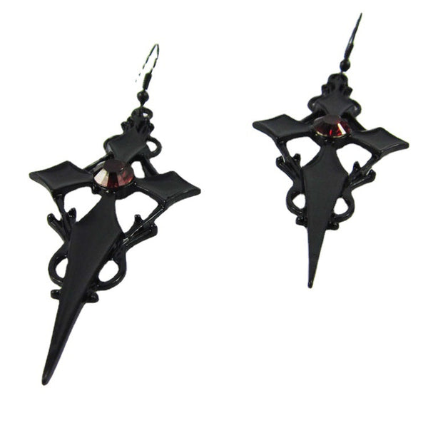 Cross Rhinestone Earrings Goth Punk Hour Hand Earrings