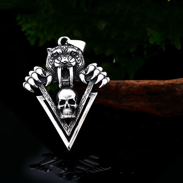 Stainless Steel Tooth Tiger Skull Pendant Men'S Retro Titanium Steel Pendant