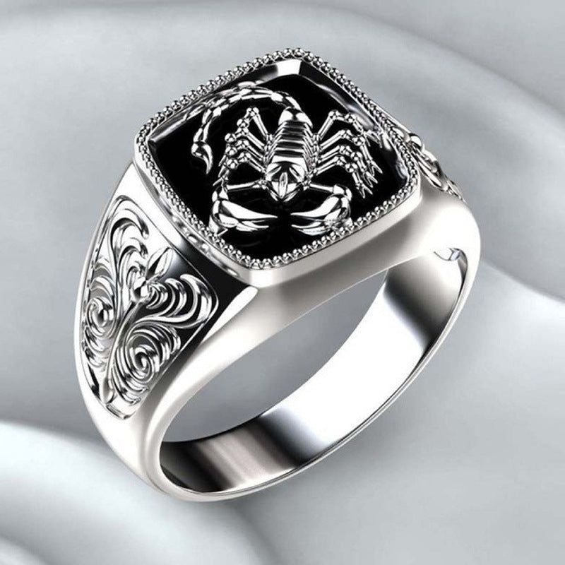 New Creative Scorpio Embossed Men's Ring Epoxy Totem Pattern Carved Poisonous Scorpion Ring Ring