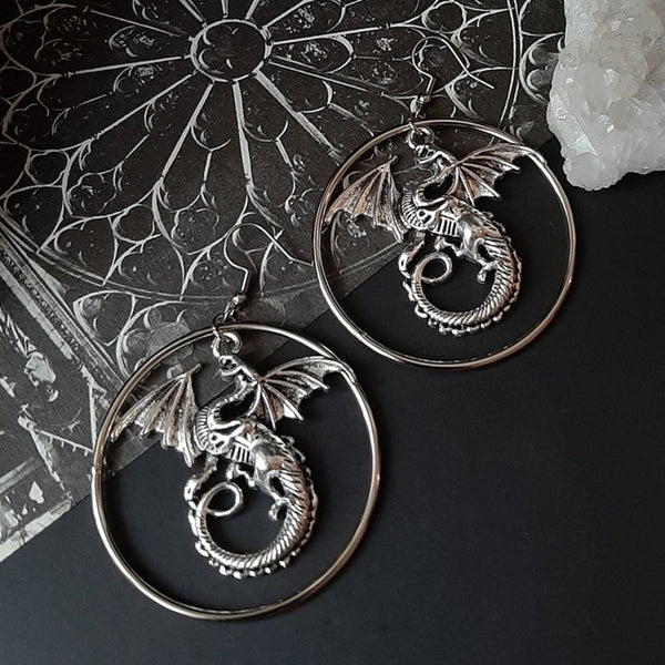 Silver-plated Dragon Pendant Earrings Silver