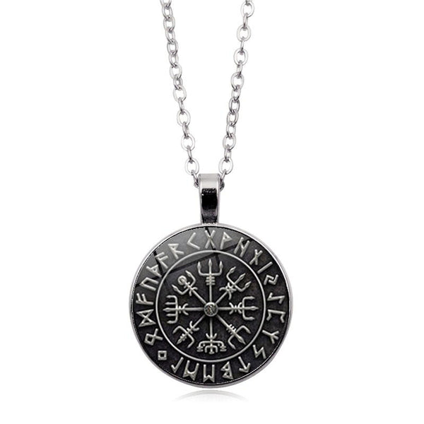 Viking Odin Logo Compass Time Gem Necklace Sweater Chain