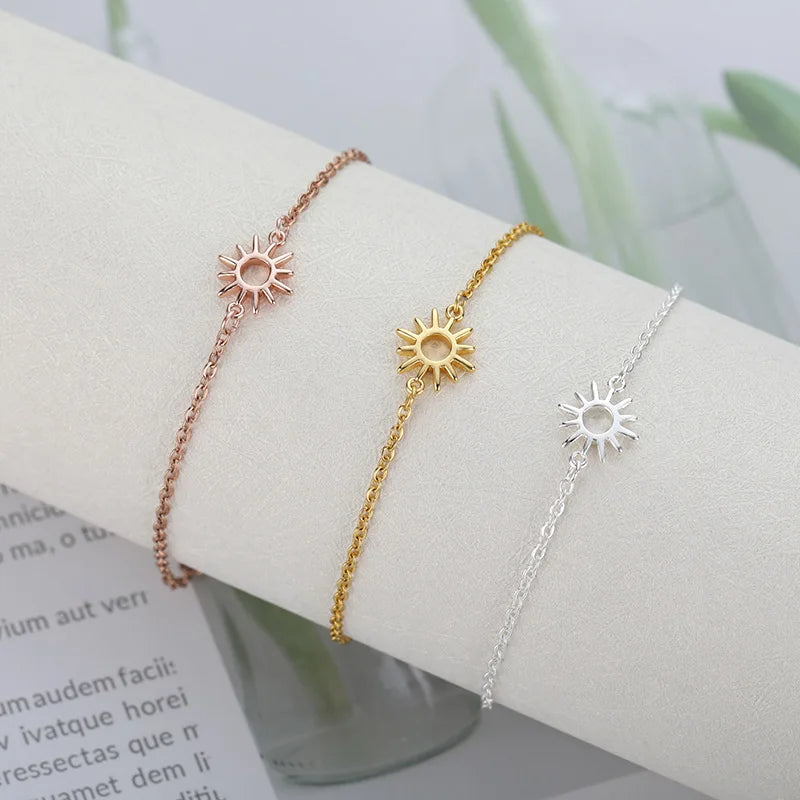 ICFTZWE Sun Hollow Bracelets For Women Stainless Steel Hand Chain Vintage Sunflower Anklet Boho Foot Jewelry Accessories