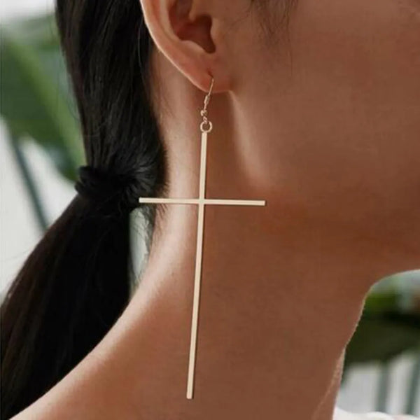 Ethnic Big Cross Long Earrings