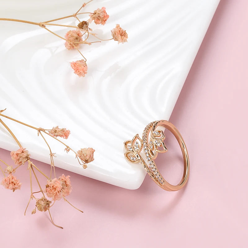 JULYDREAM Elegant Flower Double Zircon Ring