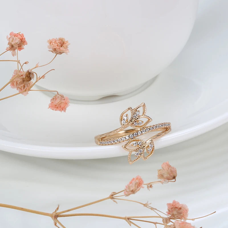 JULYDREAM Elegant Flower Double Zircon Ring