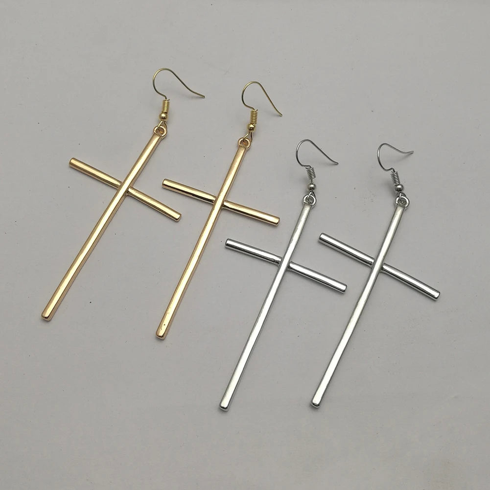 Ethnic Big Cross Long Earrings