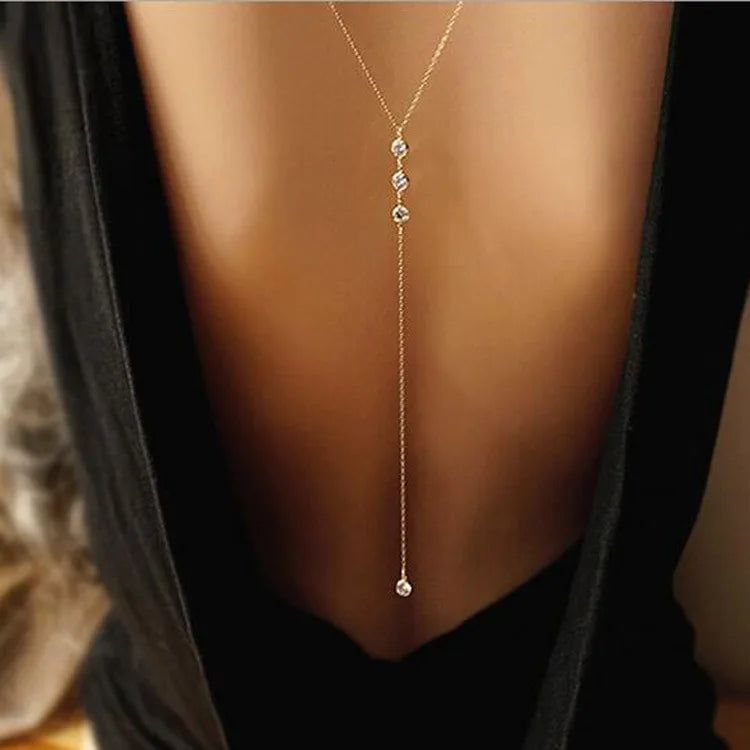 Sleek Minimalist With Rhinestones Sexy Dew Behind The Back Chain Necklace