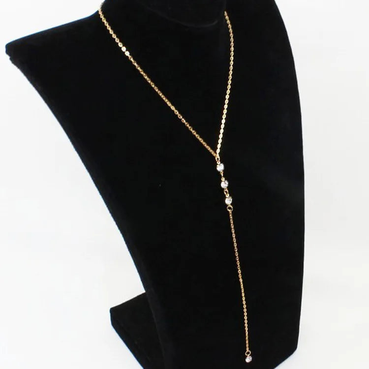 Sleek Minimalist With Rhinestones Sexy Dew Behind The Back Chain Necklace