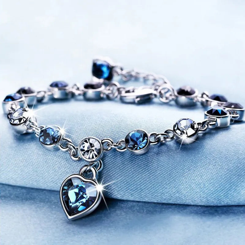 Crystal Heart Charm Pulseras Bracelet Bridal Wedding
