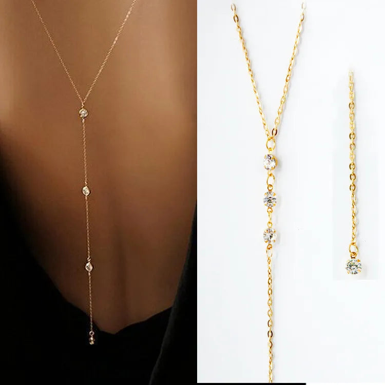 Sleek Minimalist With Rhinestones Sexy Dew Behind The Back Chain Necklace
