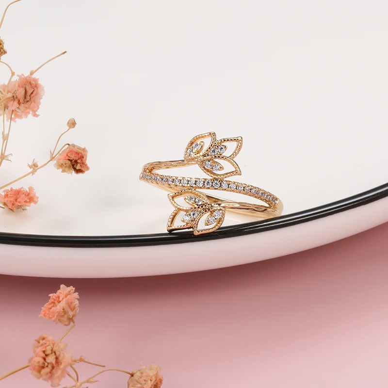 JULYDREAM Elegant Flower Double Zircon Ring