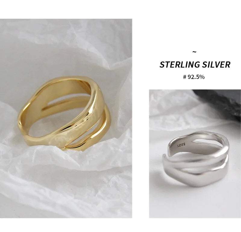 Real 925 sterling silver finger rings for women irregular Trendy fine Jewelry Large Adjustable Antique Rings Anillos