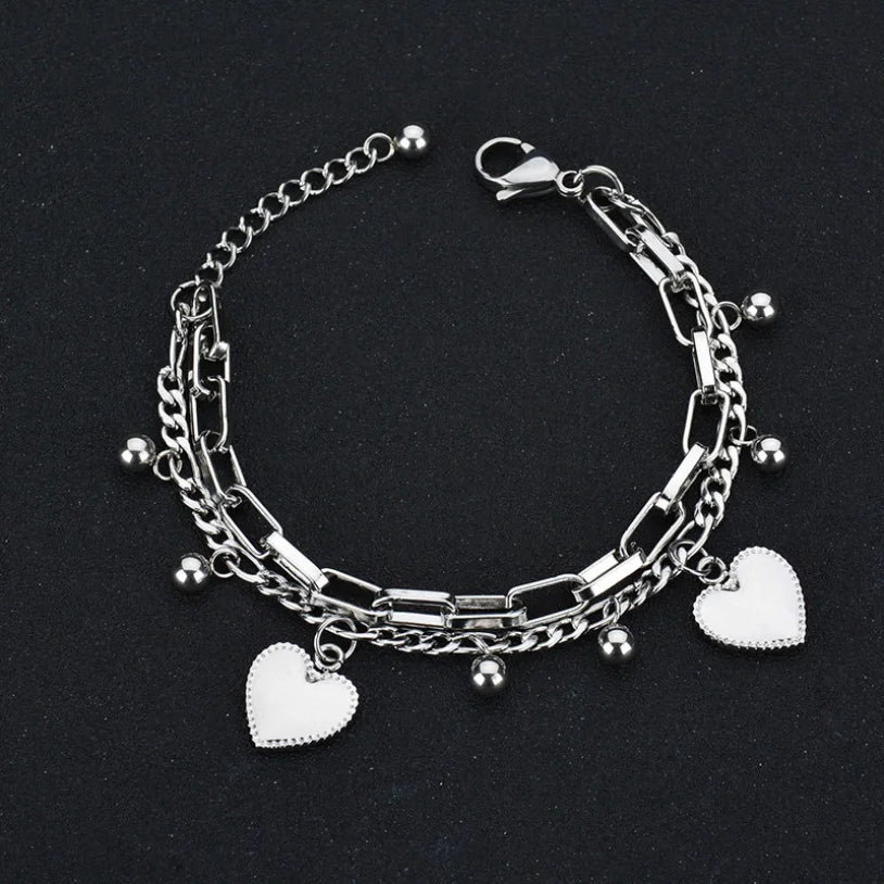 Bohemia 2 Layer Ball Lovers Love Heart Charm  Bracelet