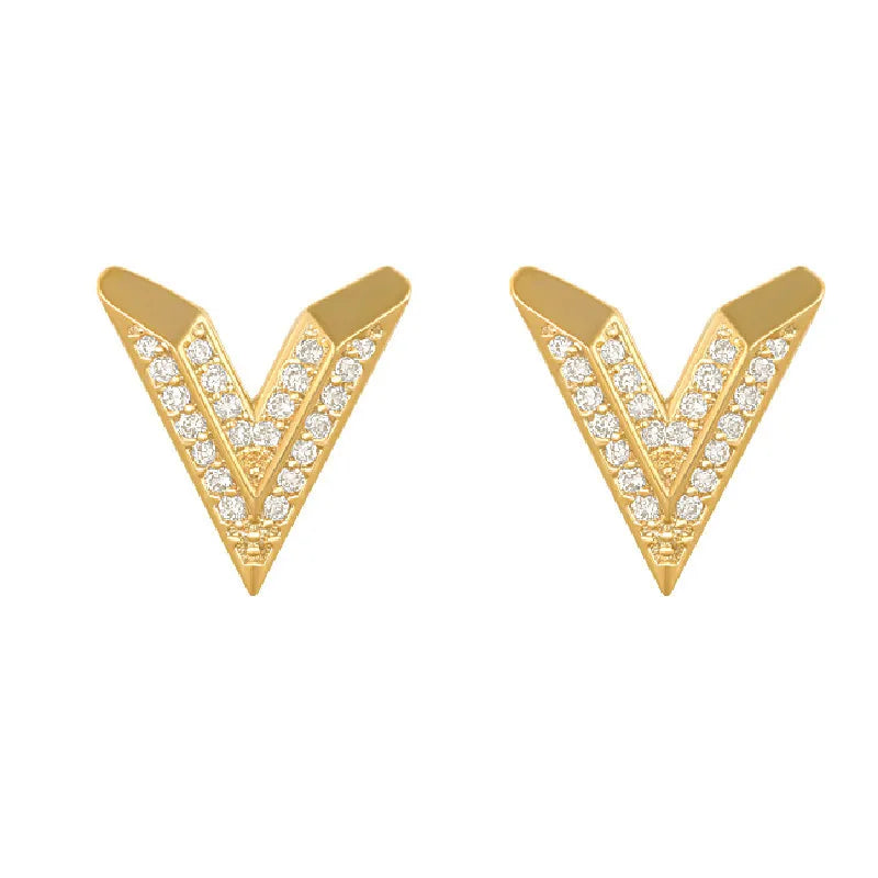 Exquisite black letter V titanium earrings