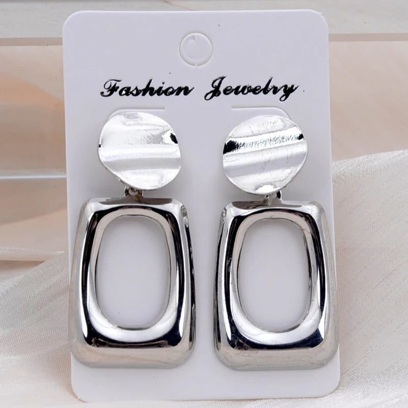 Hollow Out Square Oval Drop Earrings