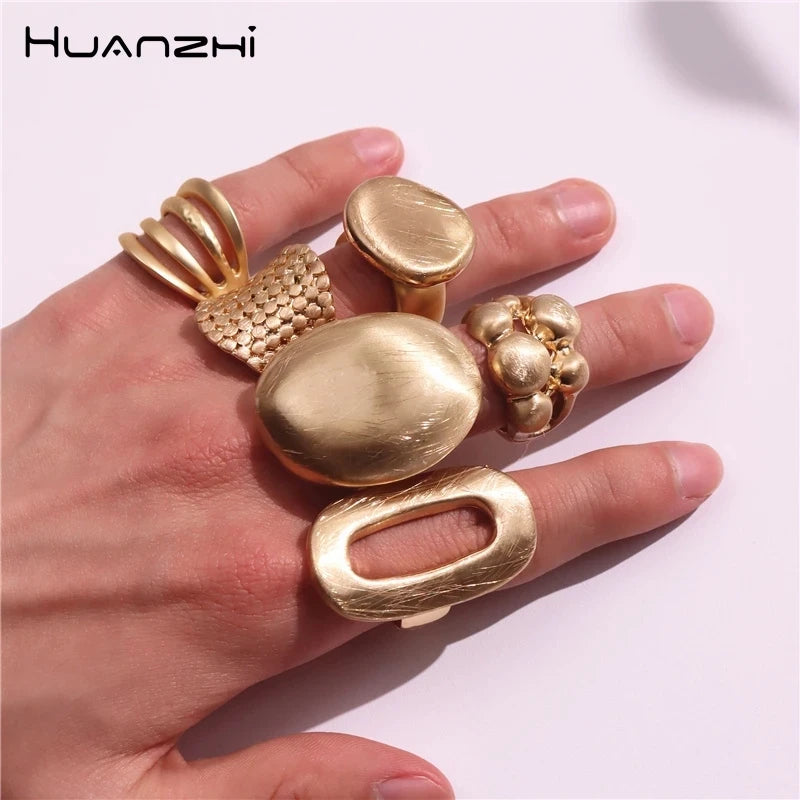 HUANZHI Chunky Gold Color Rings