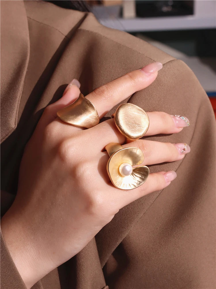 HUANZHI Chunky Gold Color Rings