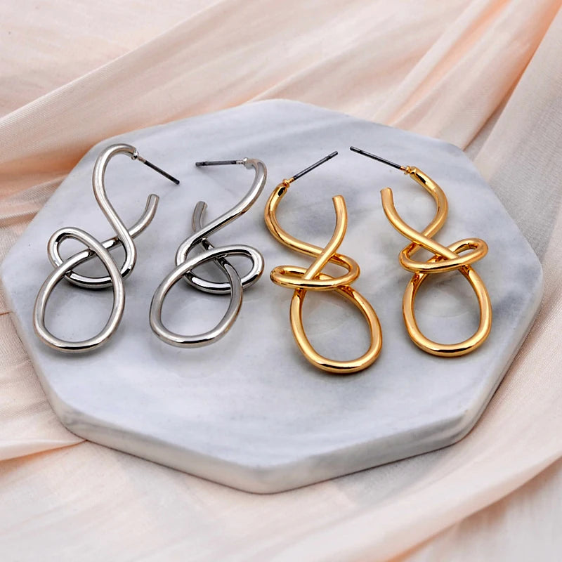 Vintage Twist Metal Knit Knot Statement Earrings