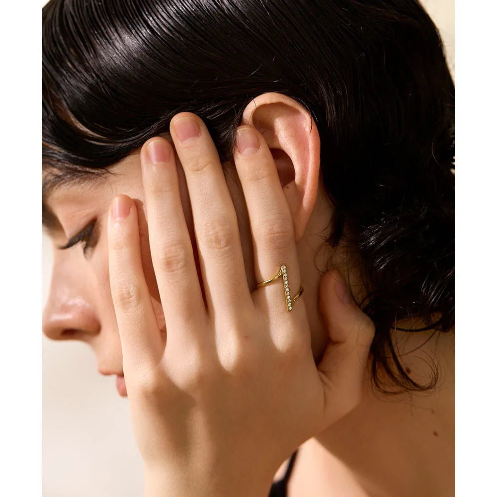 Yhpup Stylish Unique Stainless Steel Geometric Twisted CZ Chic Ring Delicate Shiny Cubic Zirconia Minimalist Daily Charm Jewelry