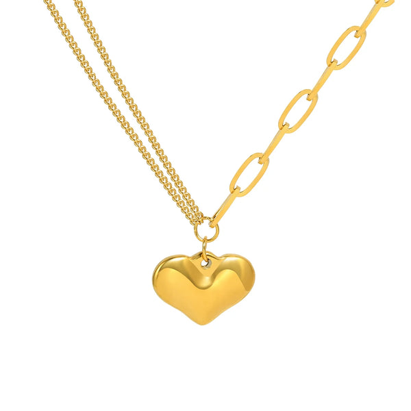 Baroque Style Asymmetric Chain Big Sweet Heart Pendants Charms Choker Kpop Necklace