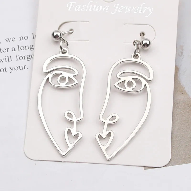 Hollow Out Face Drop Earrings