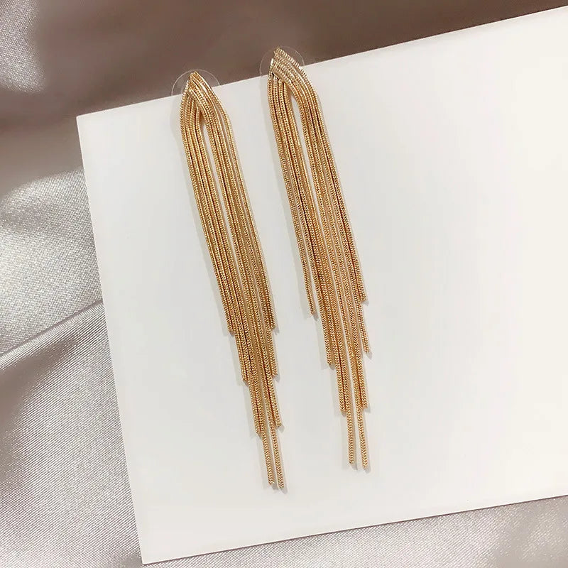 Bar Long Thread Tassel Drop Earrings