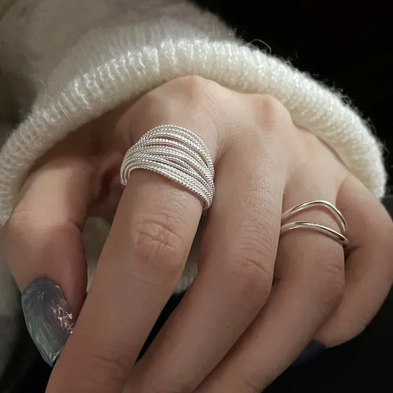 Silver Plated Unique Lines Ring