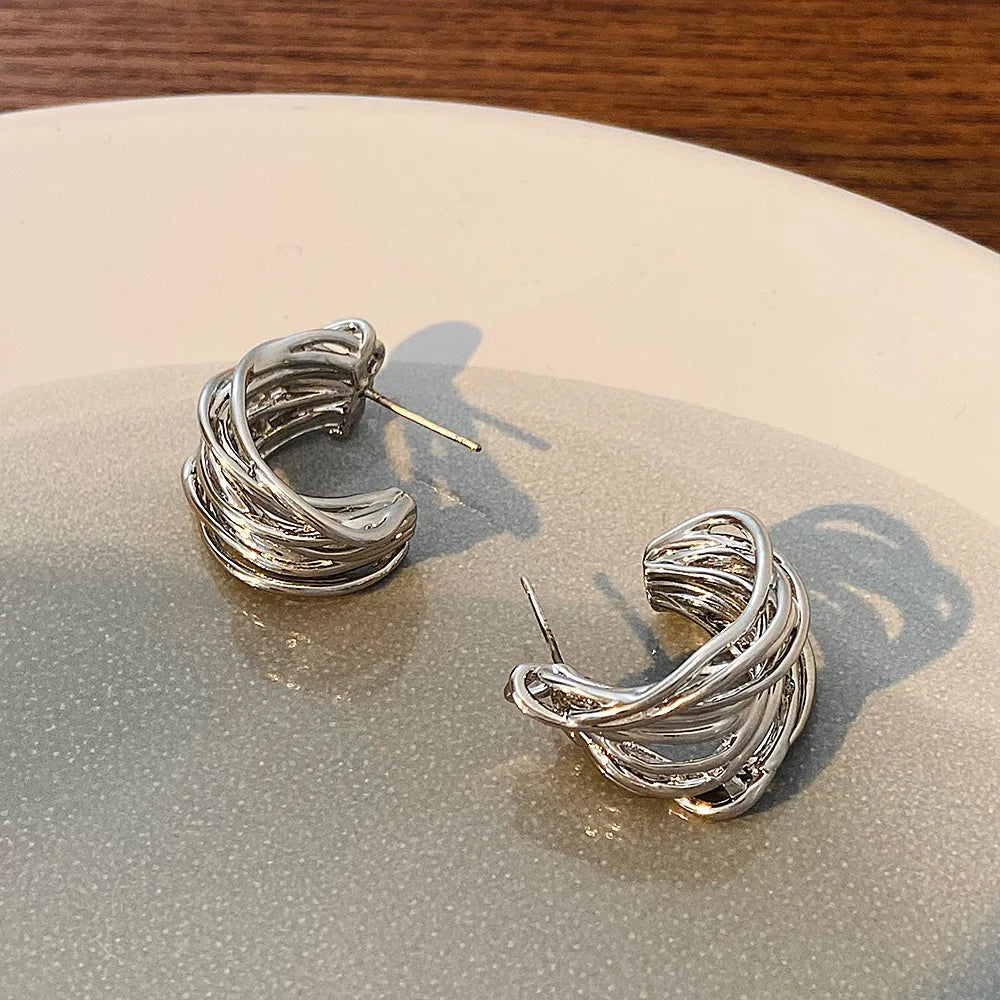 Multi-layer Twist Irregular C Shape Hoop Earrings