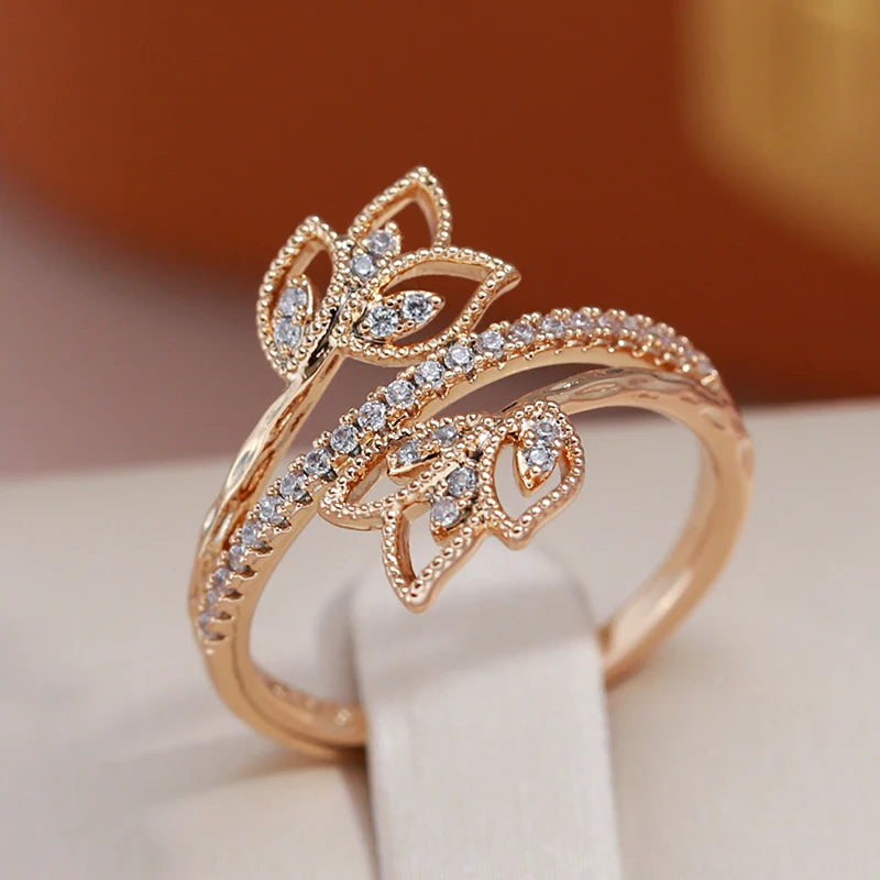 JULYDREAM Elegant Flower Double Zircon Ring