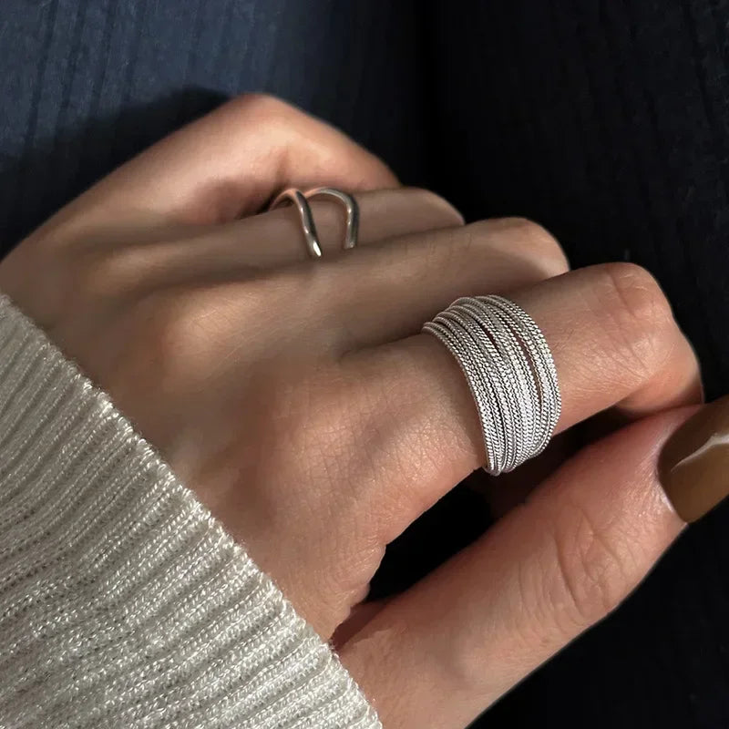 Silver Plated Unique Lines Ring