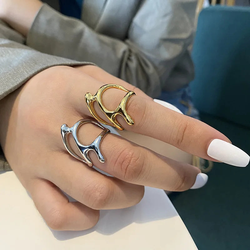 Silver Color Trendy Vintage Elegant Irregular Adjustable Rings for Women Punk Geometric Hollow Branches Open Ring Party Jewelry