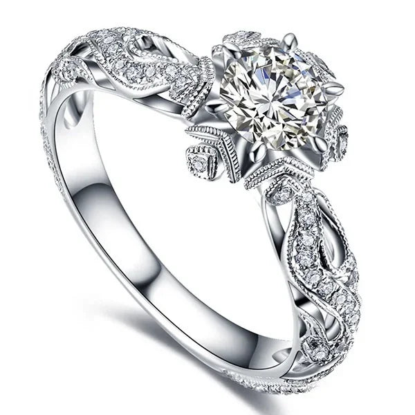 Flower Crystal Wedding Rings