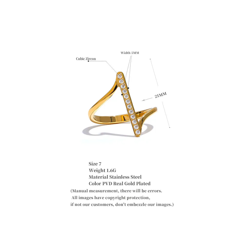 Yhpup Stylish Unique Stainless Steel Geometric Twisted CZ Chic Ring Delicate Shiny Cubic Zirconia Minimalist Daily Charm Jewelry