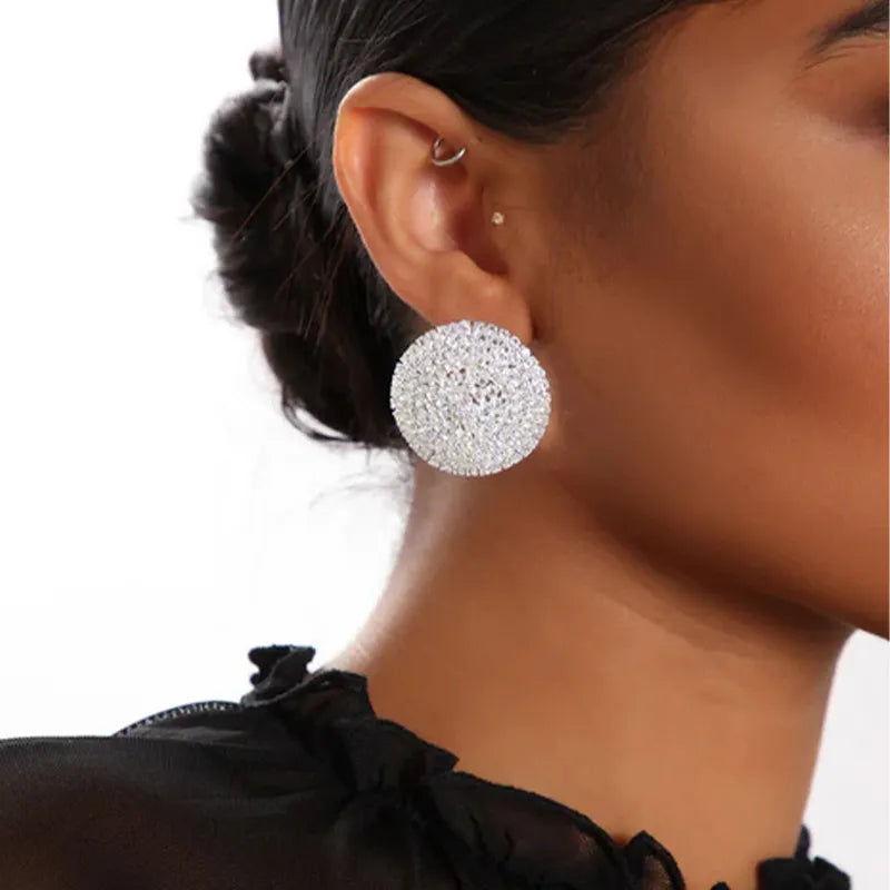 TREAZY Bling Full Rhinestone Big Round Stud Earrings