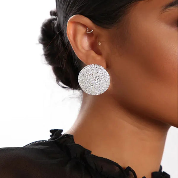 TREAZY Bling Full Rhinestone Big Round Stud Earrings