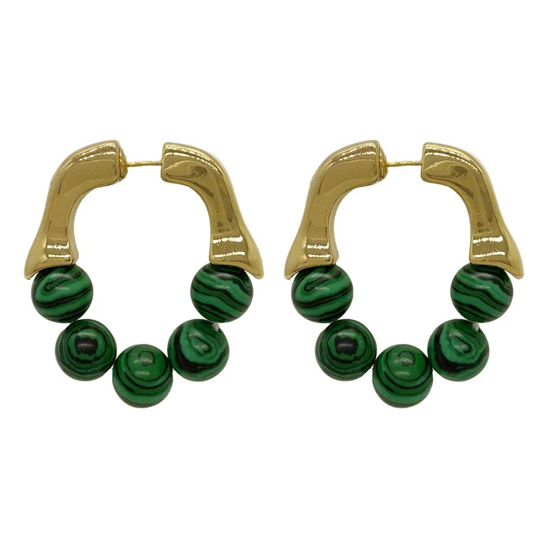 The Green Beads Metal Earrings