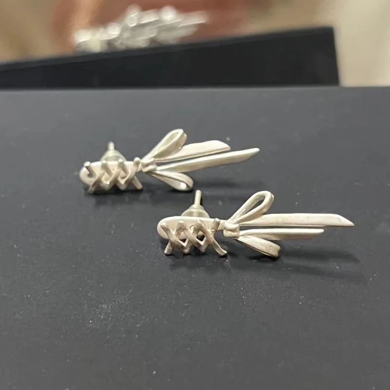 Exquisite White Bow Stud Earrings