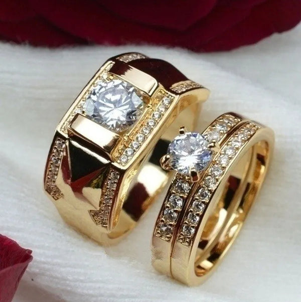Carving Inlaid Zircon Stones Couple Ring
