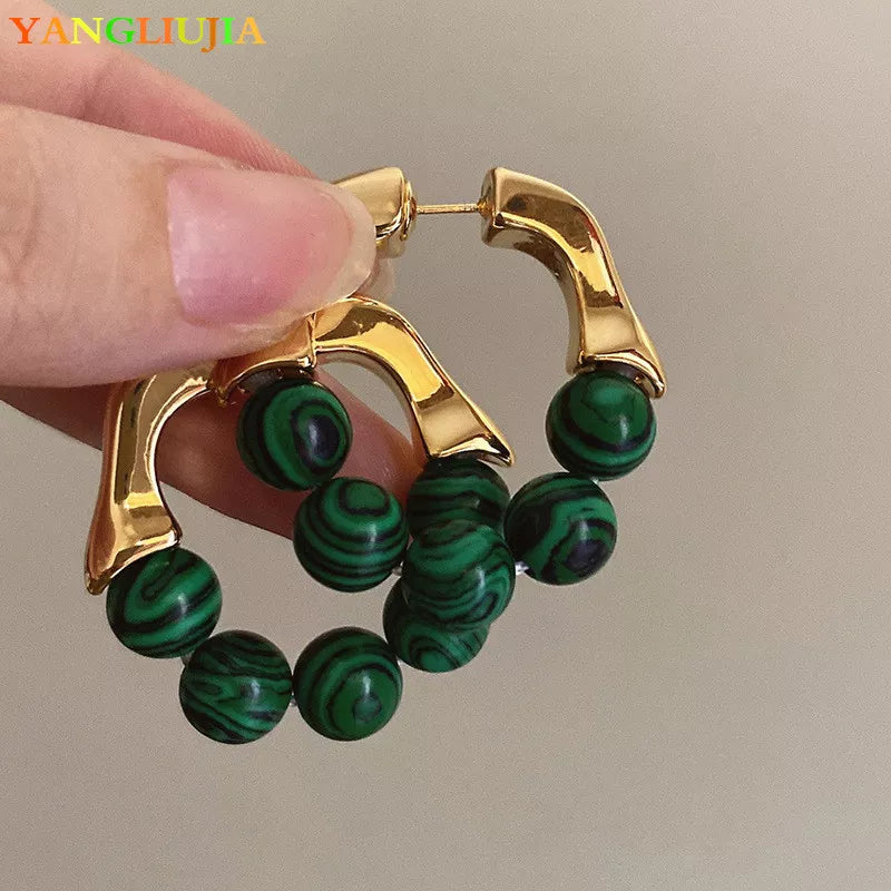 The Green Beads Metal Earrings