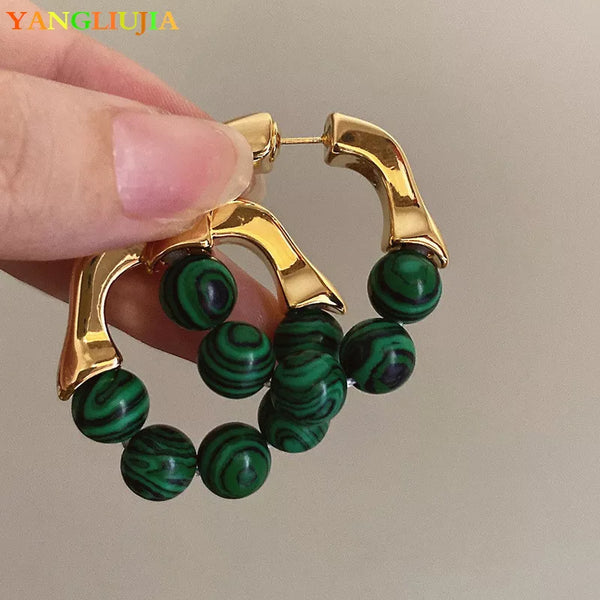 The Green Beads Metal Earrings