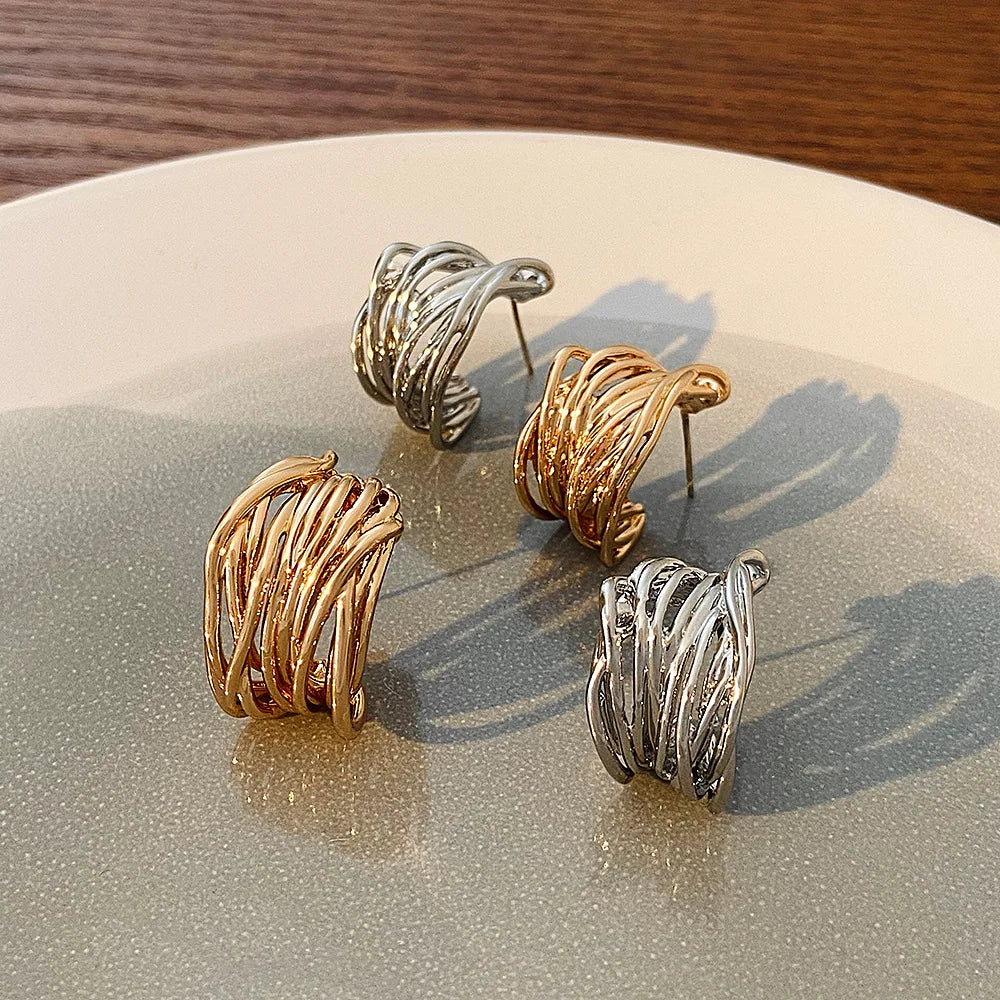 Multi-layer Twist Irregular C Shape Hoop Earrings