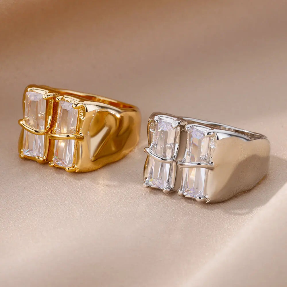 Irregular Square Zircon Rings