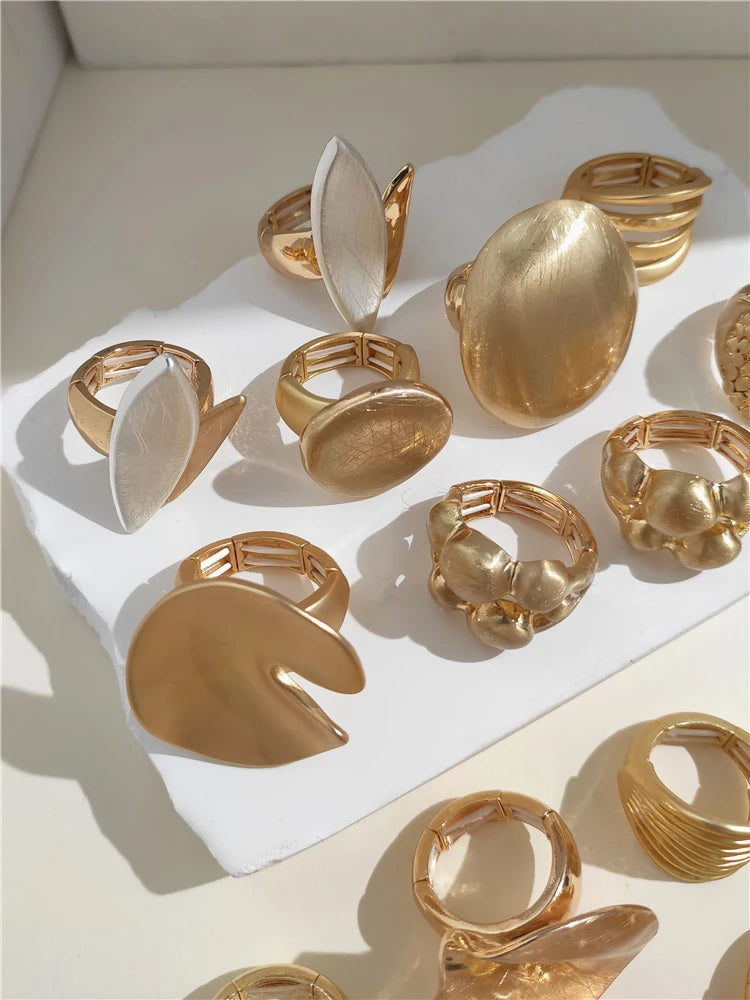 HUANZHI Chunky Gold Color Rings