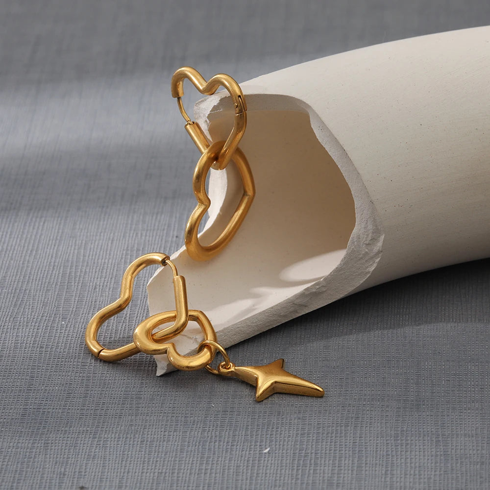 Creative Peach Heart Cross Earrings