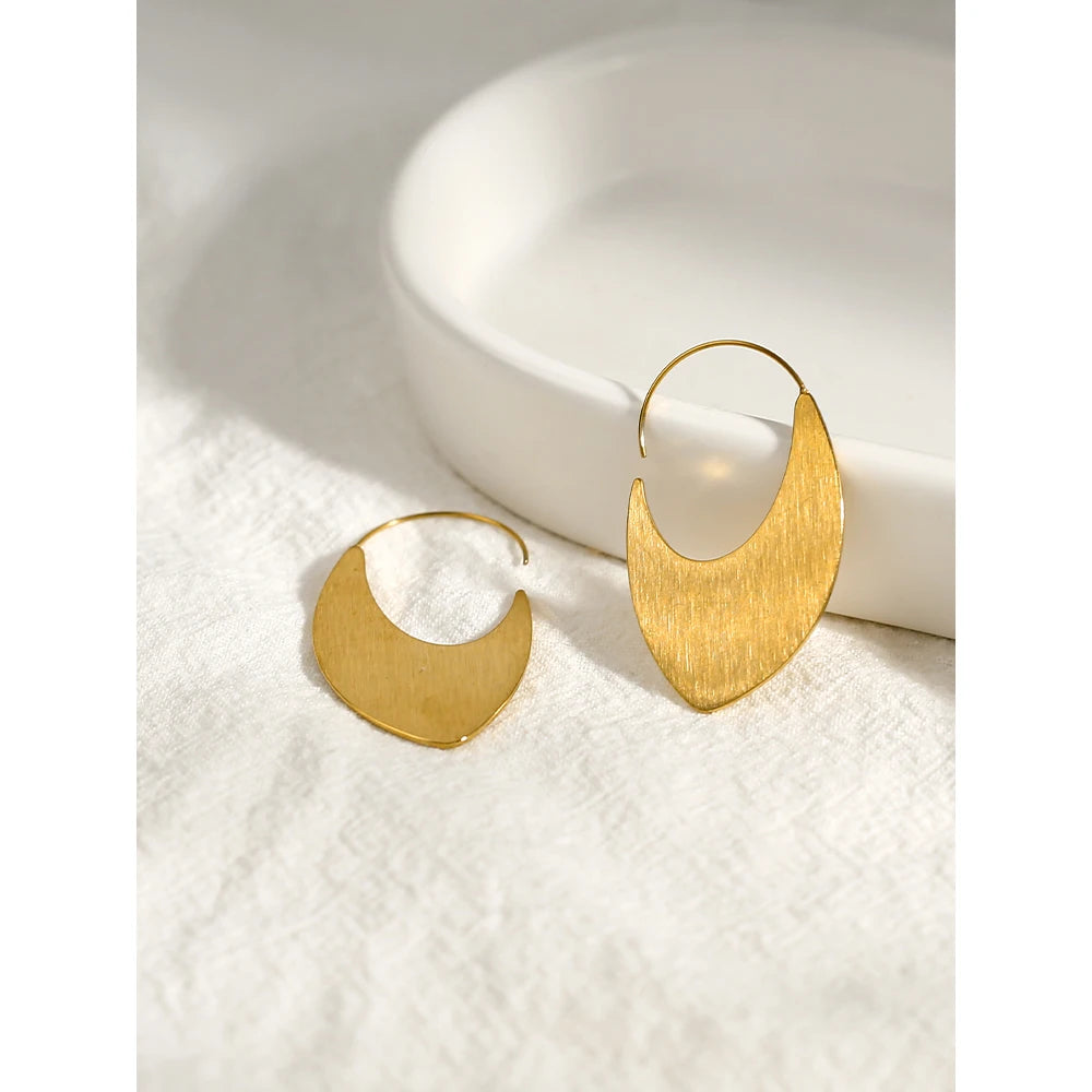 Hoop Earrings for Women Metal Brushed Texture Trendy Irregular Earring Jewelry Gift