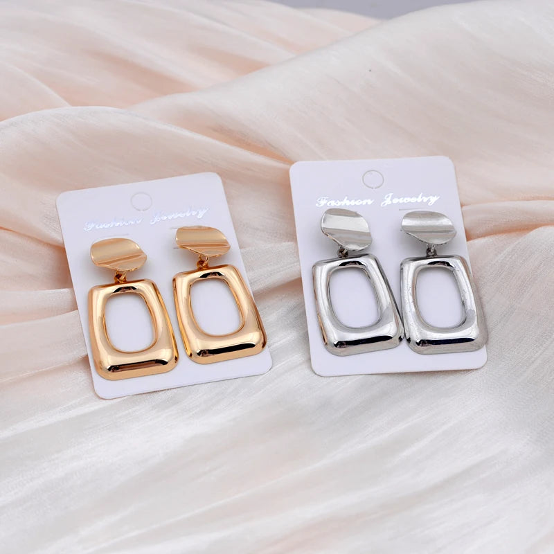 Hollow Out Square Oval Drop Earrings