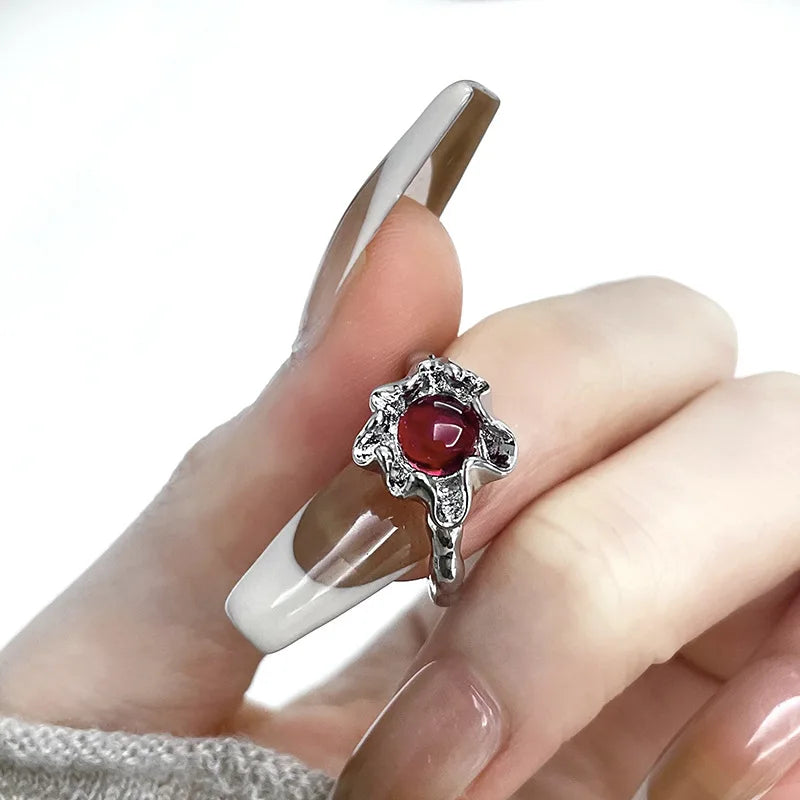 Irregular Gemstone Ring Aesthetic Girl Hollow Red Stone Ring
