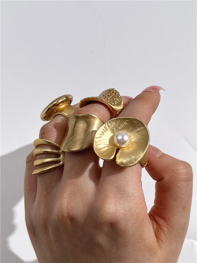 HUANZHI Chunky Gold Color Rings