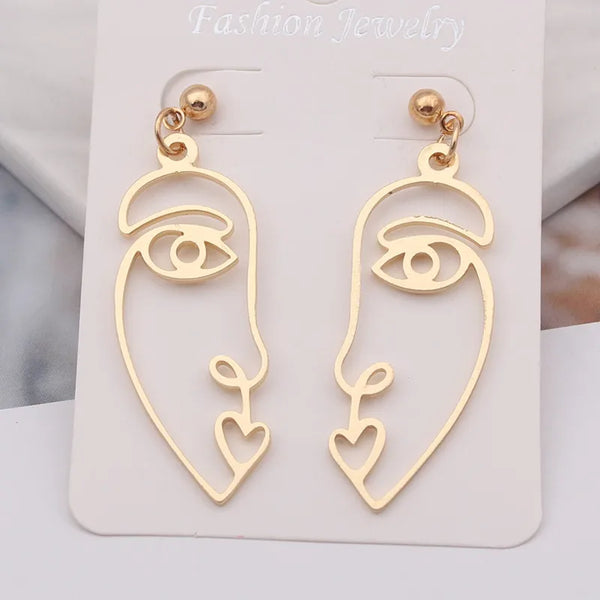 Hollow Out Face Drop Earrings